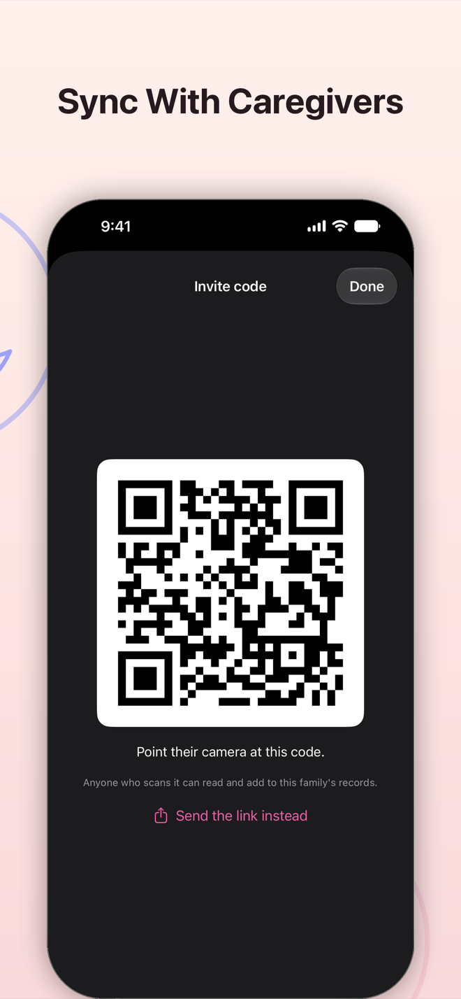 Invite code for sharing a baby's records with another caregiver