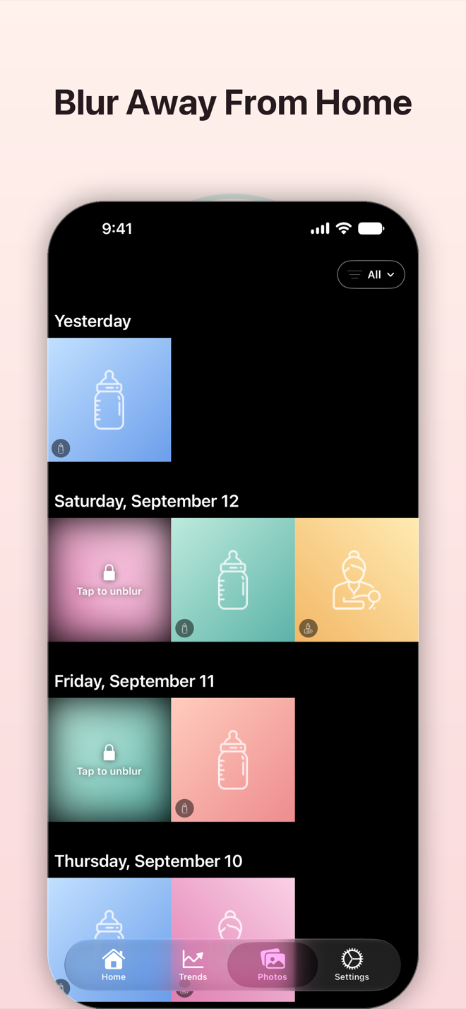 Photo grid with photos blurred while away from home